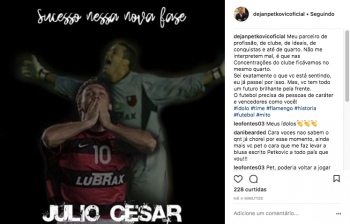 Ídolo da torcida do Flamengo, Petkovic faz homenagem ao goleiro Julio Cesar que fez sua última partida oficial neste sábado, 21