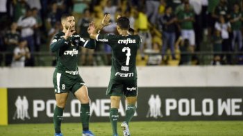 Zé Rafael e Dudu comemoram gol do Palmeiras (Foto: Marcos Ribolli)