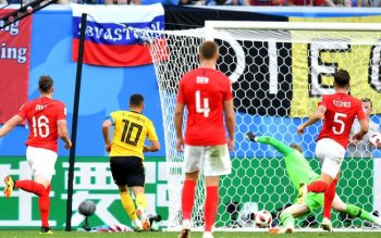 Hazard marca o segundo gol da Bélgica - Foto: Fifa