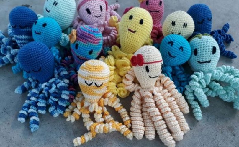 Movimento Polvinhos do Amor, desenvolvido pelas artesãs Colcheteiras e Cia Solidária, atua na produção de polvos de crochê para serem doados ao Hospital