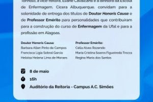 Ufal fará entrega de títulos Honoris Causa e de Professora Emérita nesta 5ª
