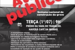 Sindjus-AL fará ato público em defesa da reestruturação da carreira e recomposição salarial nesta terça(1º)