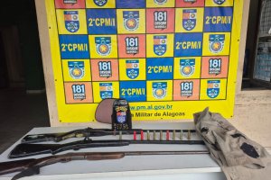 Polícia Militar apreende armas de fogo e munições em acampamento clandestino de caça