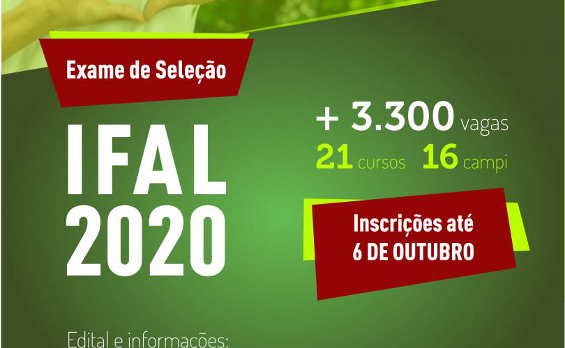 Inscrições estão abertas no site exame.ifal.edu.br até o dia 6 de outubro