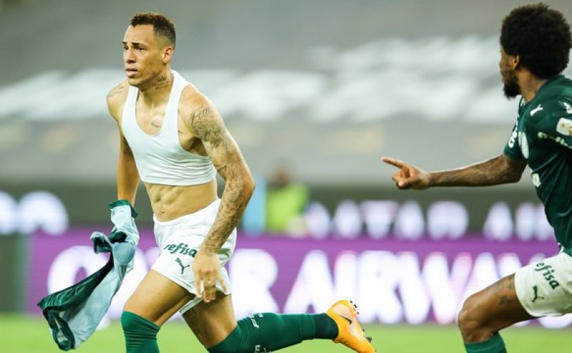 Breno Lopes comemora o gol do título do Palmeiras na Libertadores (Foto: Staff Images/Conmebol)