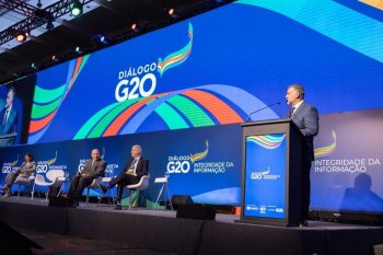 O ministro Paulo Pimenta, da Secom da Presidência, durante evento da agenda do G20 no Brasil