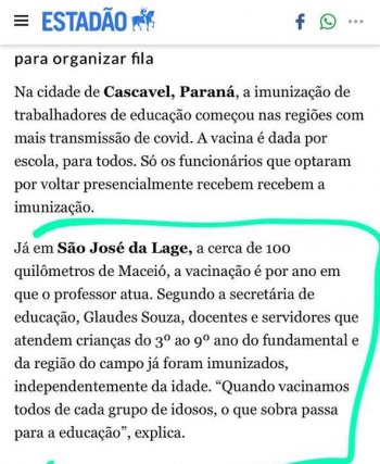 Trecho da reportagem que cita o bom índice de vacinação em São José da Laje